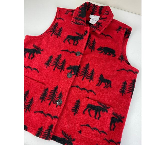 VTG Y2K Women Blair nature animal all-over print graphic fleece vest jacket M - Picture 2 of 4